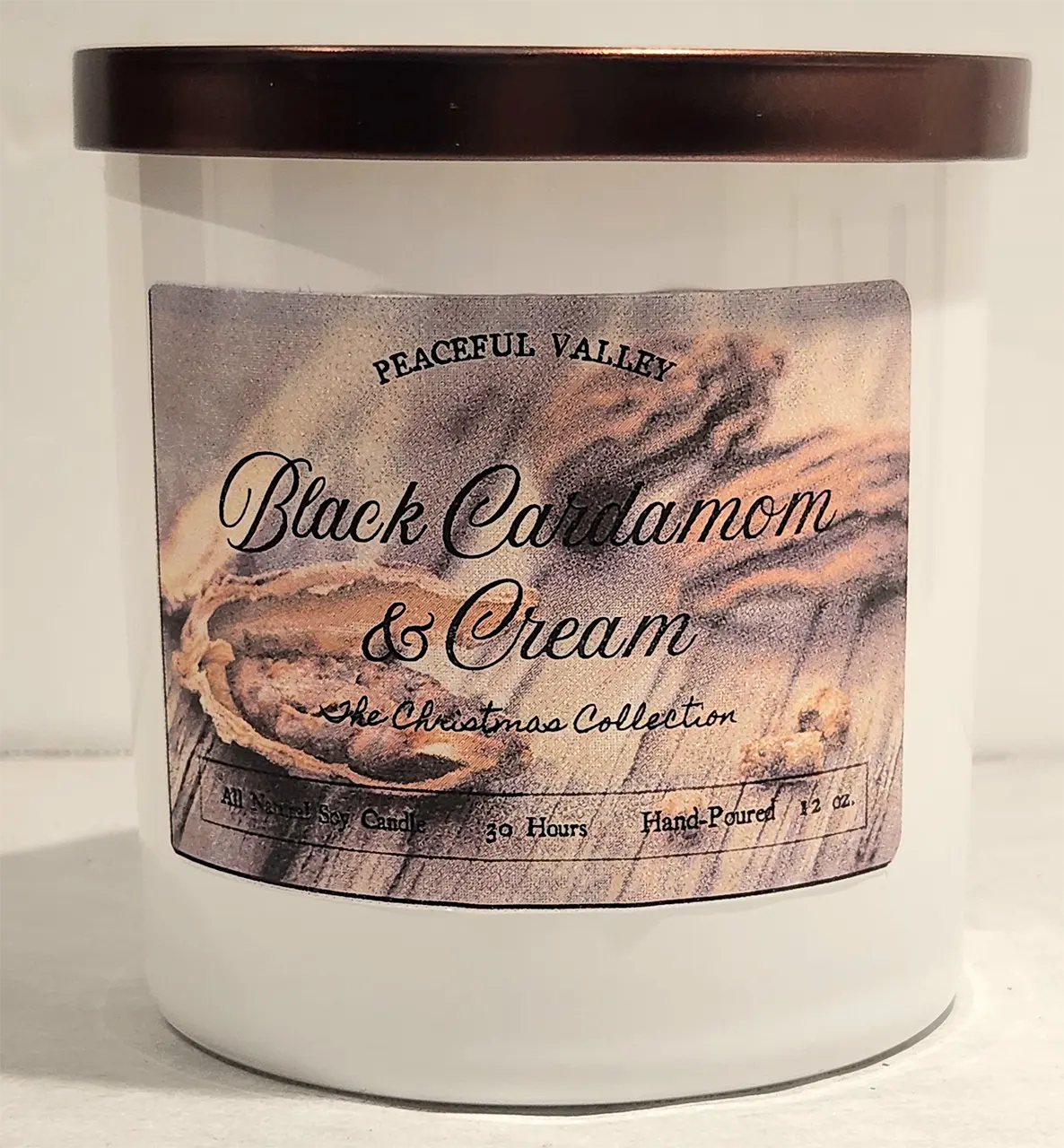 Black Cardamom and Cream candle by Peaceful Valley Candle Co.