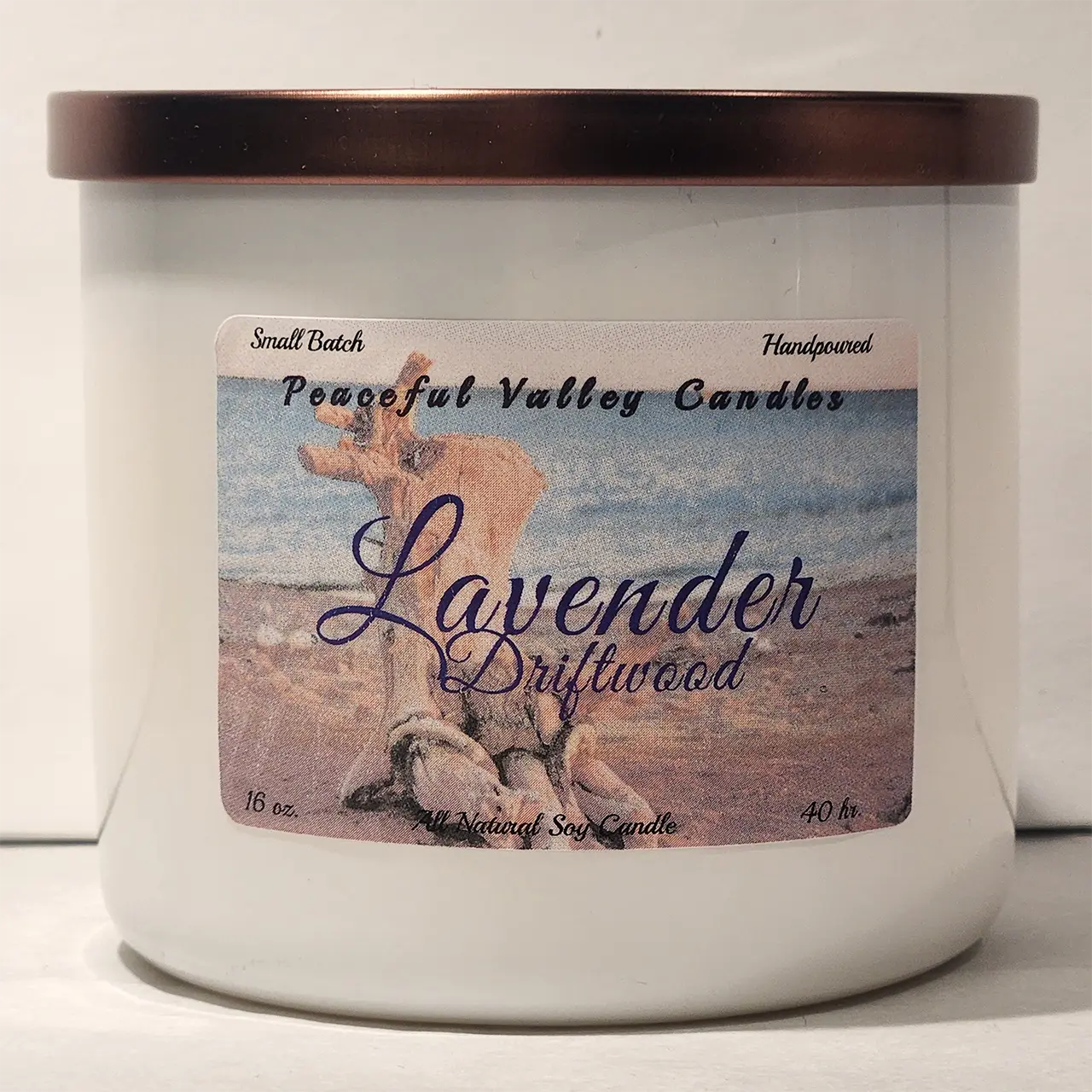 Lavender Driftwood candle by Peaceful Valley Candle Co.