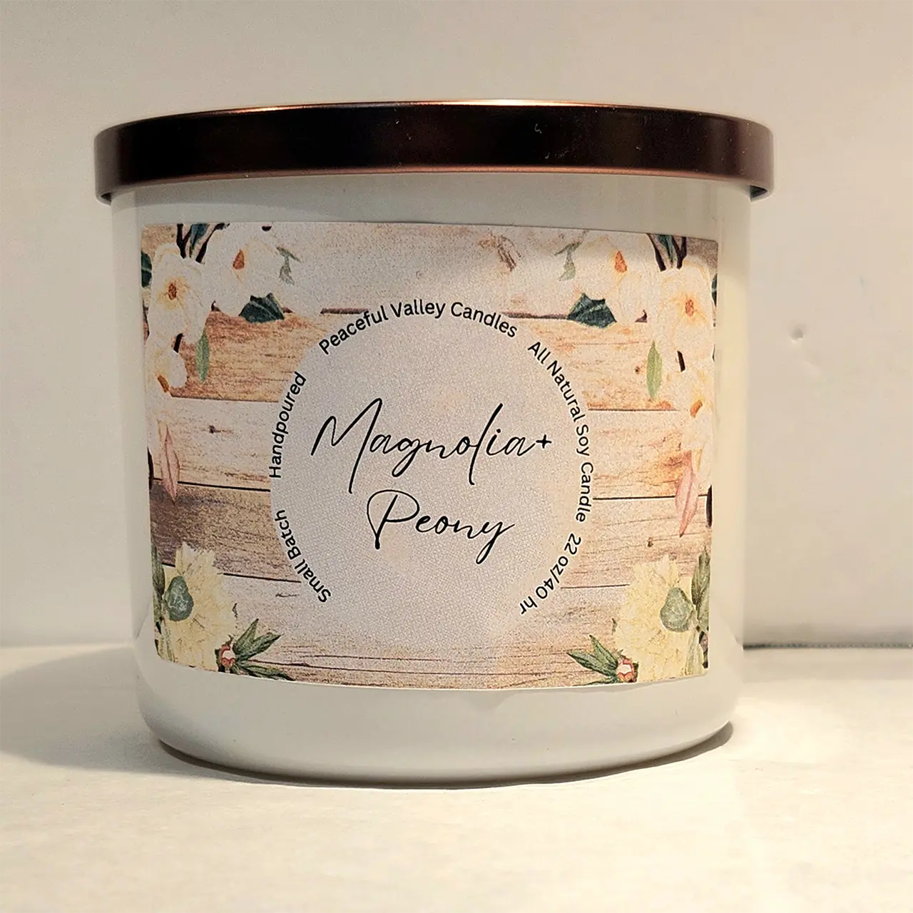 Magnolia and Peony candle by Peaceful Valley Candle Co.