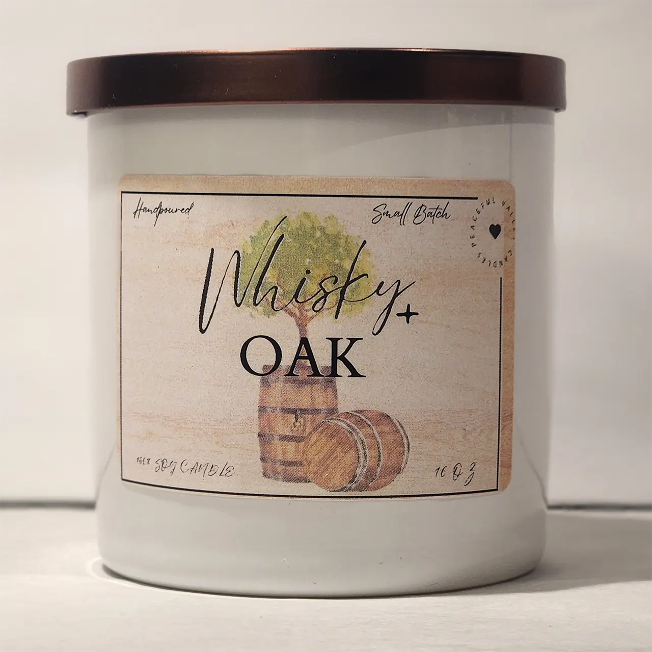 Whiskey and Oak candle by Peaceful Valley Candle Co.